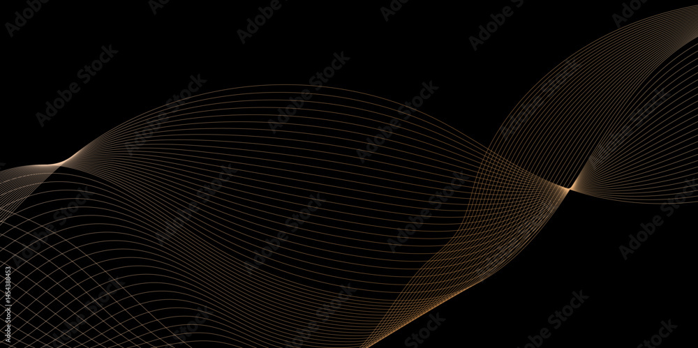Poster abstract golden flowing wave curved lines, technology curve line background. design for technology, 