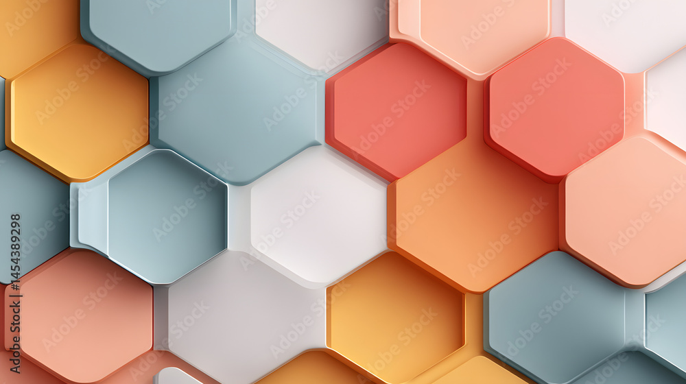 Poster three dimensional geometric design in pastel hues that creates a calming visual effect for a serene 