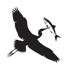 Bird with Fish silhouette vector illustration on a white background, Bird icon, bird silhouette,