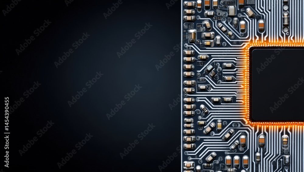 Poster close-up view of an electronic circuit board with detailed pathways and components, highlighting mod