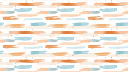 Seamless Pattern of Abstract Brush Strokes in Teal and Rust on White Textured Background for Modern Surface Design and Decorative Art