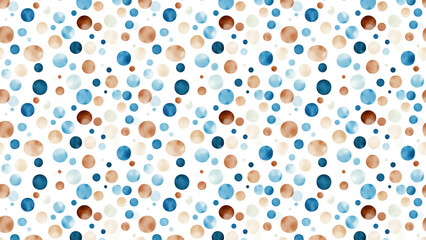 Seamless Polka Dot Pattern in Blue and Brown Tones on White Background for Fashion and Decor Projects Featuring a Watercolor Texture and Abstract Shapes