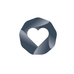 Nonagon grey gradient heart icon logo design vector. Heart love logo.