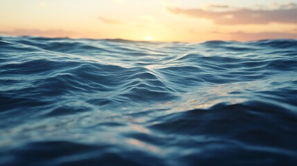 Obraz premium Tranquil Blue Ocean Water Surface Reflecting the Warm Sunset Sky Scenery