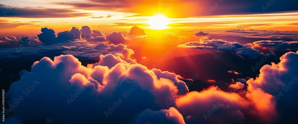 Poster golden rays illuminate the horizon as the sun rises above a sea of clouds generative ai