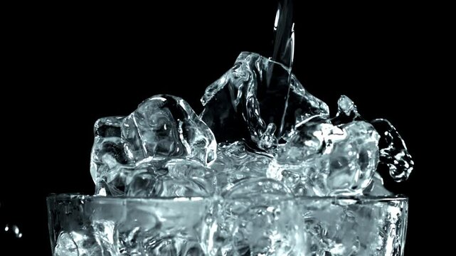 Vodka with ice. Filmed on a high-speed camera at 1000 fps. High quality FullHD footage