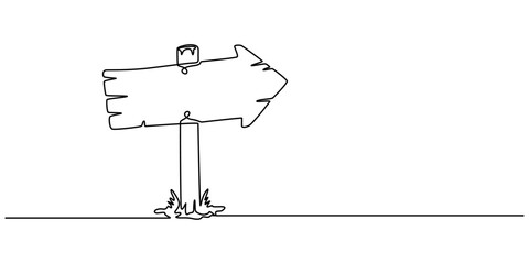 Continuous one single minimal line drawing direction arrow, Road direction sign arrows isolated on white background. Continuous one line drawing. street icon vector travel signpost post choice art. 