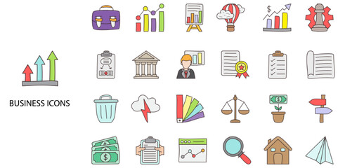 Business simple concept 24 color icons set. Contains such global business, shadow, sparse, wireless technology, global communications .Vector illustration.