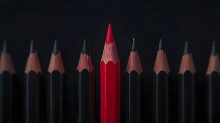 Red pencil standing out among black pencils