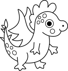 Vector black and white dragon icon. Magic creature line clipart. Cute fairytale character. Woodland fantasy animal with wings. Forest fairy tale illustration, coloring page isolated on white
