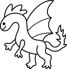 Fototapeta premium Vector black and white dragon icon. Magic creature line clipart. Cute fairytale character. Woodland fantasy animal with wings. Forest fairy tale illustration, coloring page isolated on white