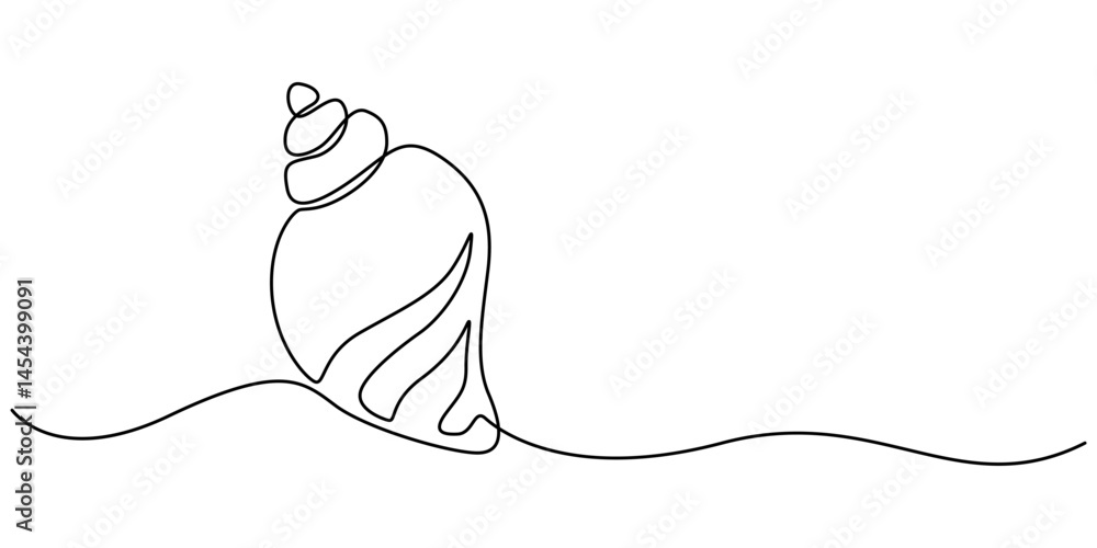 Poster Continuous one line drawing of open oyster shell with pearl, Continuous one line drawing of sea shell. Seashell symbol. Spa beauty and wellness salon banner in simple linear style. Vector illustration