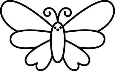 Vector black and white flying butterfly icon. Magic creature line clipart. Cute fairytale character. Woodland fantasy insect with spread wings. Forest fairy tale illustration, coloring page