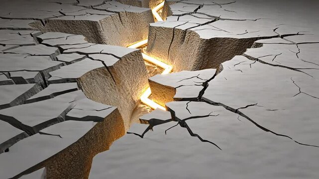 Cracked Earth with Glowing Light in the Crevice, Symbolizing Natural Disasters and Change