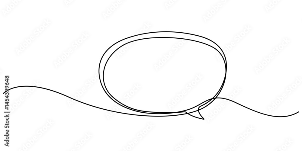 Poster Speech bubble continuous one line drawing, Empty speech minimalist linear illustration made of single line, One line drawing of conversation dialogue bubbles. Chat icons for comics, pro vector.
