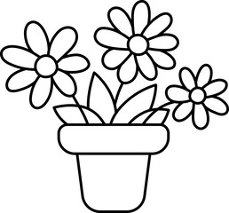 Vector black and white cartoon flower pot clipart. Garden or home decorative plant line icon isolated on white background. Forest nature blooming houseplant illustration, coloring page