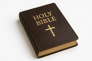 christian bible book with cross isolated on white
