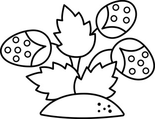 Vector black and white cartoon strawberry clipart. Woodland or garden plant line icon isolated on white background. Forest nature berry illustration, coloring page. Cottage core harvest