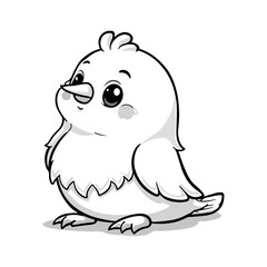 Cute Cartoon Baby Bird Vector Illustration in Black and White. Ideal for kids’ coloring books, nursery designs, and educational content.
