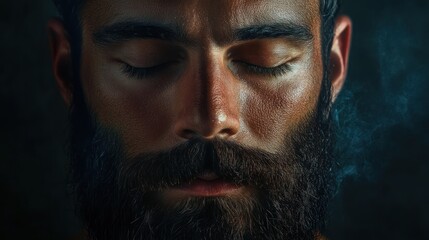 Introspective Portrait: Contemplative bearded man in deep meditative state