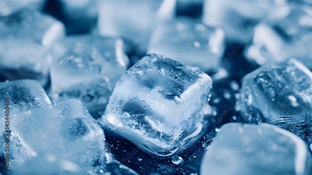 Poster crystal clear ice cubes melting and creating a refreshing atmosphere