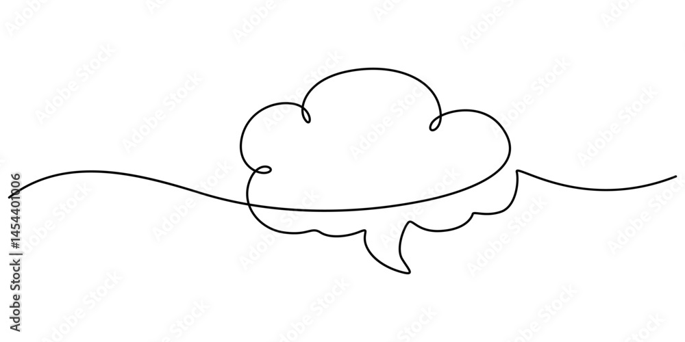 Poster Speech bubble continuous one line drawing, Empty speech minimalist linear illustration made of single line, One line drawing of conversation dialogue bubbles. Chat icons for comics, pro vector.
