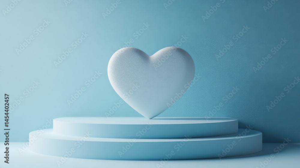 Aufkleber a polished heart-shaped empty podium, standing alone in a minimalistic setting with a gradient blue 