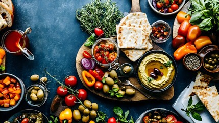 Artistic food presentation featuring mediterranean cuisine and fresh ingredients