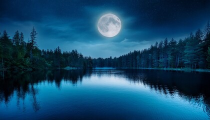 enchanting night moonlit lake surrounded by trees