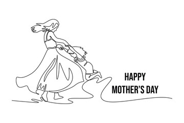 Mothers day concept. Single line draw design. Vector graphic illustration