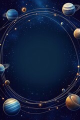 Solar system planets with orbit trails on deep space background