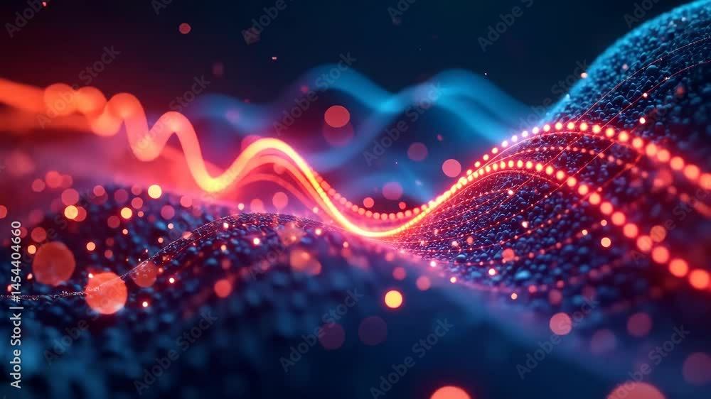 Poster Glowing Particle Waves in Motion A Seamless Loop of Abstract Energy Flow