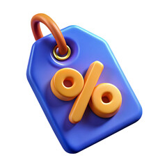 Vibrant 3D discount tag icon showcasing a percentage symbol perfect for sales promotions on transparent background