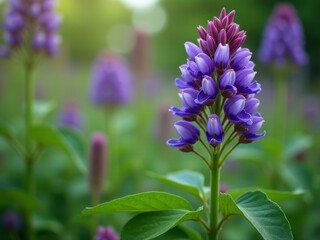medicinal herbs and berries, traditional medicine Single purple flower with a green stem standing out among a field of other purple flowers