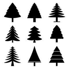 Obraz premium Set of 9 Black Spruce Tree Silhouette Collection isolated on transparent background