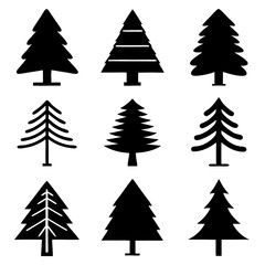 Obraz premium Set of 9 Black Spruce Tree Silhouette Collection isolated on transparent background