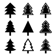 Set of 9 Pine Tree Silhouettes ,Stylized Evergreen Tree
