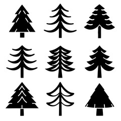 Obraz premium Set of 9 Black Spruce Tree Silhouette Collection isolated on transparent background