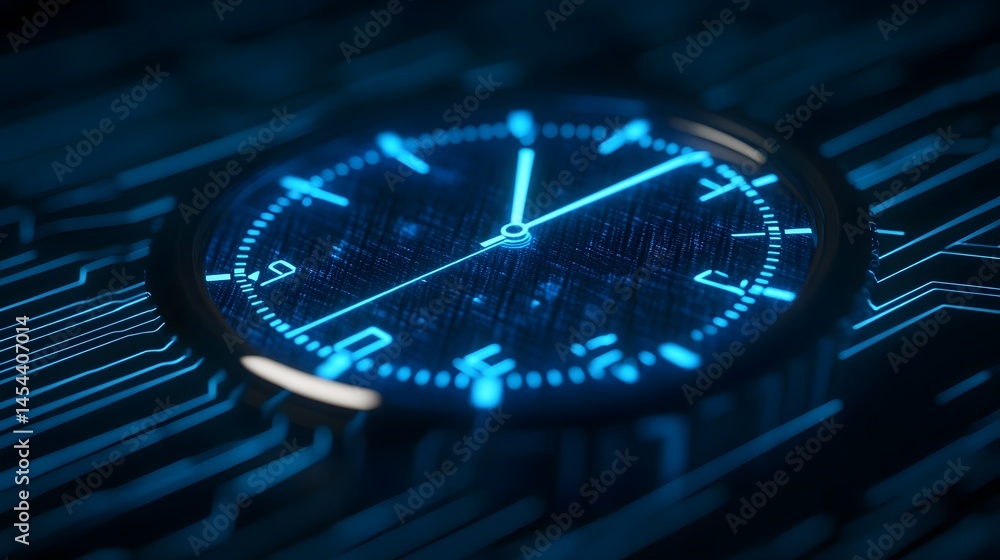 Poster futuristic digital clock displaying current time