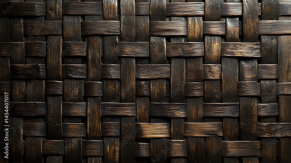 Poster close-up view of a textured woven surface showcasing intricate patterns and rich dark hues