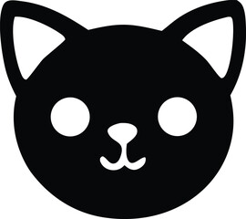 Simple black and white cartoon cat face icon, cute and minimalist design.