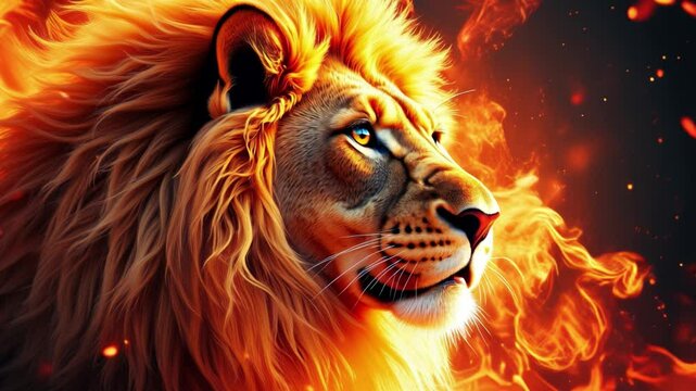Fiery Lion Head Abstract Fire Wildlife Art
