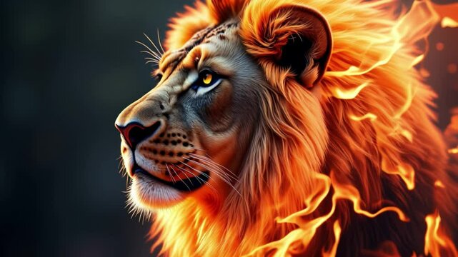 Fiery Lion Head Abstract Fire Wildlife Art