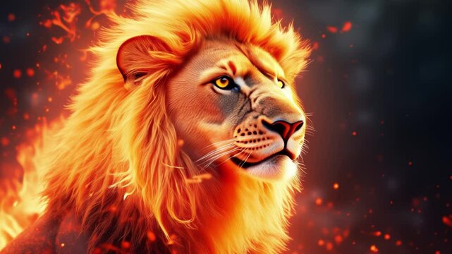 Fiery Lion Head Abstract Fire Wildlife Art