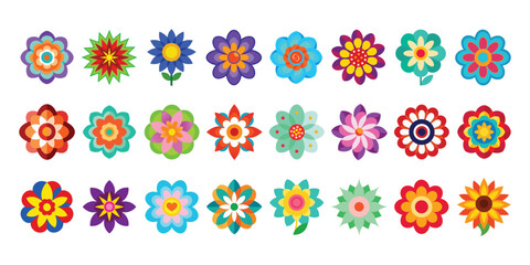 set of colorful floral patterns on white background