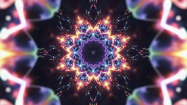 Rotating fractal light portal with interlocking glowing shapes, cinematic sci-fi zoom-in animation &ndash; 4K