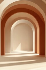 Fototapeta premium Minimal Terracotta Arches with Light and Shadow in Modern Architectural Design