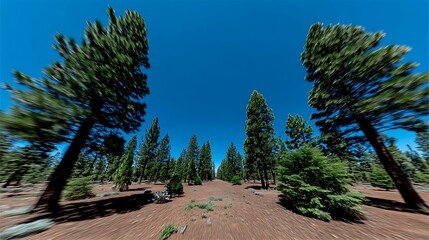 Fototapeta premium Majestic Pines California Forest Drive with Vibrant Blue Sky.