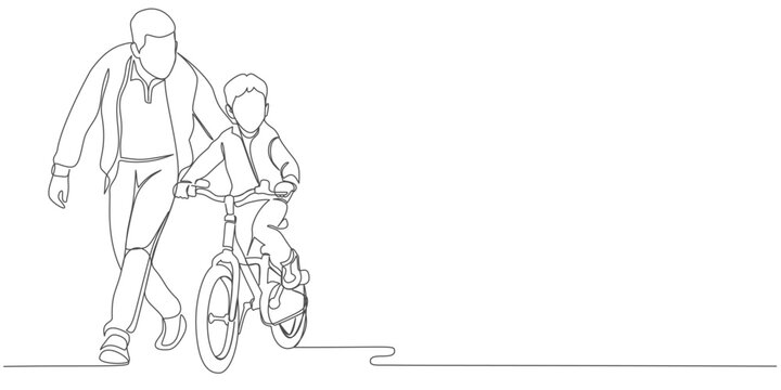 Fathers day line art style vector illustration, father and son line art illustration