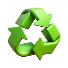 Fototapeta premium Vibrant green 3D recycle symbol showcasing sustainability and eco friendly initiatives on transparent background